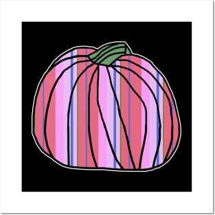 Halloween Horror Pumpkin Blue Pink Stripes Posters and Art